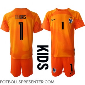 Frankrike Hugo Lloris #1 Målvakt Hemmatröja Barn VM 2022 Kortärmad (+ korta byxor)